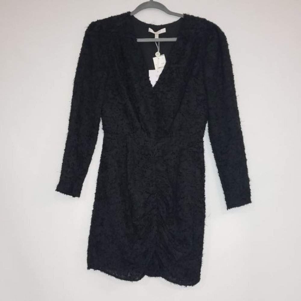 NWT WAYF Rae Puff Sleeve Rouche‎ Textured Mini Dres - Picture 4 of 14